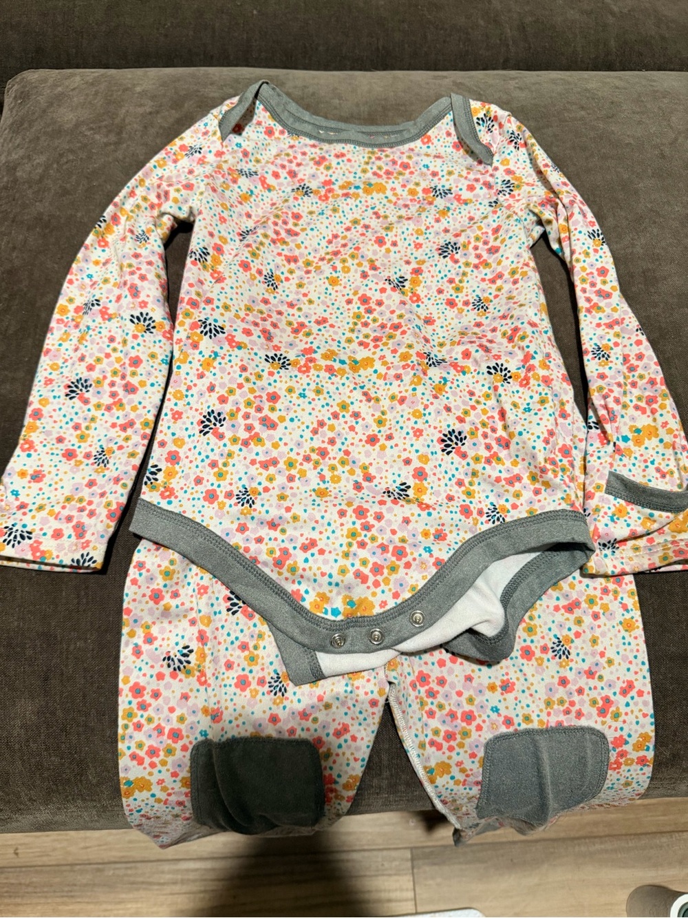 Patagonia Girls Floral Long-Sleeve One-Piece Bodysuit - Pink, Gray, Yellow, Blue